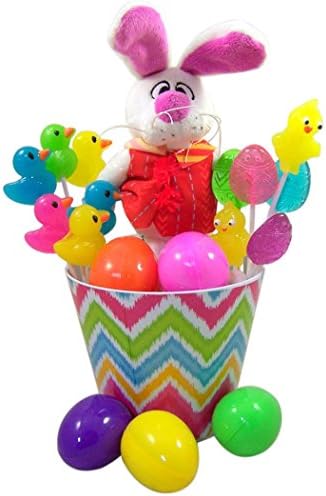 Plush Bunny Rappit Easter Basket with Lollipops and Candy Filled Eggs