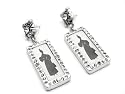 Unique Retangle Kimono Japanese Girl Charm Earrings with Ice/Clear Crystals ~ Antique Silver Tone