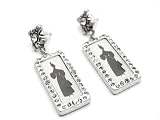 Unique Retangle Kimono Japanese Girl Charm Earrings with Ice/Clear Crystals ~ Antique Silver Tone