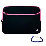 Black with Pink Trim Dual Pocket Zipper Laptop Carrying Case Sleeve (Checkpoint Friendly) and a Free Carabiner Key Chain for the Apple MacBook Air or Apple MacBook Pro 13.3 Inch Screen