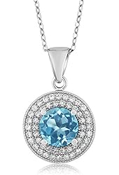 2.80 Ct Round Swiss Blue Topaz 925 Sterling Silver Pendant