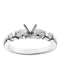 Platinum Engagement Ring Setting with Round and Tapered Baguette Sidestones (1/4 cttw)