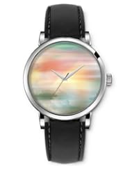 SPRAWL Aanalog Fashion Series Silver Ladies Watches of Genuine Black Leather Strap,Unique Wrist Watch for Women Girls Designed with Blurred Landscape