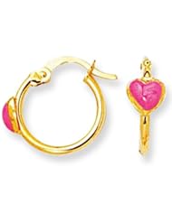 Childrens 14K Gold Fancy Heart Enamel Hoop Earrings