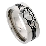 Titanium 9 mm (3/8 in.) Flat Comfort Fit Band with Claddagh Pattern and Polished Finish, size 10