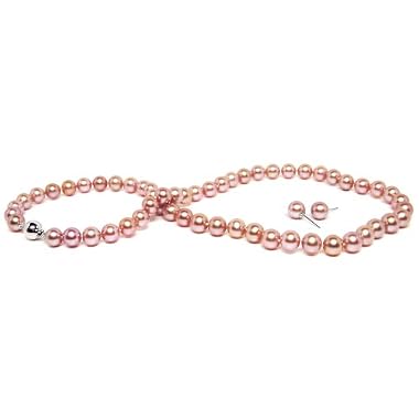 HinsonGayle Handpicked Premium AAA 7.5-8.0mm Naturally Pink Cultured Pearl Necklace Set with matching AAA Pearl Earrings (14k White Gold)