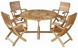 Review Firmans  / Attractive FSC Round Hardwood Portland Garden Dining Set with Stylish Design Round 4-Seater Portland Table with Integral Lazy Susan and 4 Portland Hardwood Folding Armchairs