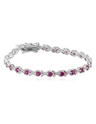 Sterling Silver, Created Gemstone, and Diamond Bracelet (0.02 cttw, H-I Color, I2-I3 Clarity), 7"