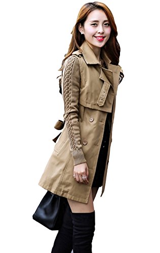 レディース コート トレンチ ニット ミディアム アウター ジャケット ポケット 膝上 かっこいい お姉系 無地 ベルト ボタン シンプル  可愛いスカーフ付き s056