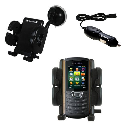 Flexible Auto Windshield Holder with Car Charger for the Samsung Monte Bar - uses Gomadic TipExchange Technology