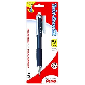 Pentel Twist-Erase III Automatic Pencil with 1 Eraser Refill, 0.9mm, Assorted Barrels, 1 Pack (QE519BP-K6)