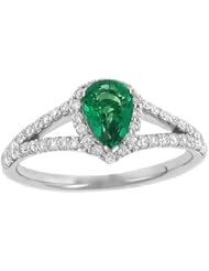 Ladies Halo Style Pave Diamond and Pear Shaped Green Emerald Ring