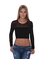 Apparel: Hollywood Star Fashion Womens Sexy Crop Mesh Top Long Sleeves One Size Black