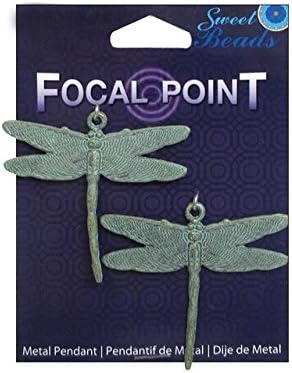 Sweet Beads Focal Pt Pendant Mtl Dragonfly Blu 2pc