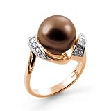 Chocolate Tahitian Pearl Ring with Diamonds in 14K Rose Gold