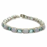 Sterling Silver Bracelet with Simulated Aquamarine CZ Genuine Blue Lace Agate Bracelet