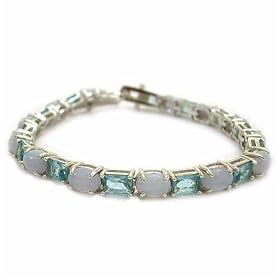 Sterling Silver Bracelet with Simulated Aquamarine CZ Genuine Blue Lace Agate... by SilverSpeck.com
