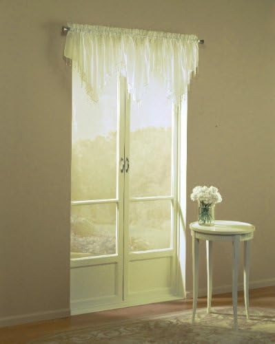 Easy Care Fabrics Sheer Beaded Window Valance Panel Treatment, 40 by 24-Inch, Ivory