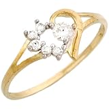 14k Yellow Gold Pretty Round CZ Heart Shaped Promise Ring with accents