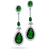 Bling Jewelry Designer Inspired Sterling Silver CZ Emerald Teardrop Earrings