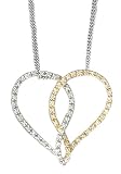 14K Two-Tone Hand-Crafted Heart in Heart Designer Pendant, Enhanced with Pave Set Diamonds, Sliding on a 16'' Cable-Chain Necklace.(GH-Color, SI-Clarity, c.t.t.w.0.21CT).