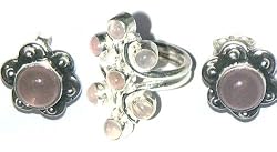 Sterling Silver Rosequartz Earrings and Ring Set