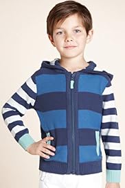 Pure Cotton Zip Through Multi-Striped Hooded Cardigan