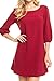 KLKD Women's Solid Round Neck Bishop 3/4 Sleeve Shift Dress