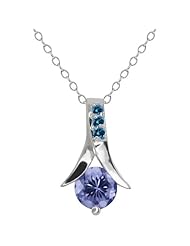0.96 Ct Round Blue Tanzanite and Blue Diamond Sterling Silver Pendant