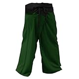 2 TONE Thai Fisherman Pants Yoga Trousers FREE SIZE Plus Size Cotton Drill Striped Black and Green
