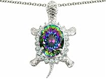 Hot Sale Star K Good Luck Turtle Pendant Oval Rainbow Mystic Topaz