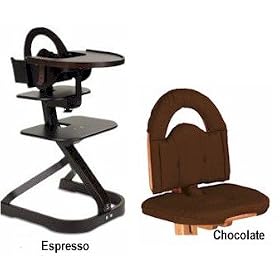 Svan High Chairs from Scandinavian Child with Infant Kit and Cushion, Chocolate Cushion with Espresso Wood