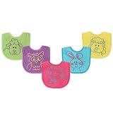 Luvable Friends 5 Count Bright Colored Animal Face Baby Bibs, Blue