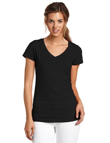Dickies Girl Juniors Short Sleeve V-Neck Tee,Black,Large