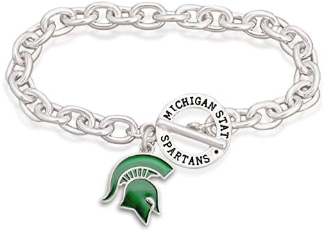 NCAA Michigan State Spartans Engraved Toggle Bracelet, Silver, One Size
