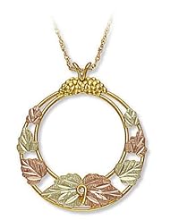 Landstroms Classic Black Hills Gold Circular Pendant with Leaves - F3151