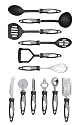 Premier Housewares 12-Piece Stainless Steel Tool Set with Black Handles includes Spoon/ Slotted Spoon/ Ladle/ Slotted Turner/ Masher/ Whisk/ Cheese Knife/ Pizza Cutter/ Peeler/ Bottle Opener/ Ice Cream Scoop/ Grater