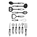 Premier Housewares 12-Piece Stainless Steel Tool Set with Black Handles includes Spoon/ Slotted Spoon/ Ladle/ Slotted Turner/ Masher/ Whisk/ Cheese Knife/ Pizza Cutter/ Peeler/ Bottle Opener/ Ice Cream Scoop/ Grater