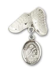Sterling Silver Baby Badge with St. Aloysius Gonzaga Charm and Baby Boots Pin
