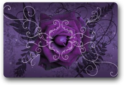 Cool Purple Rose Flower Art Painting Door Mat Doormat Rugs for Home/Office/Bedroom Rubber Non Slip 23.6"(L) x 15.7"(W)