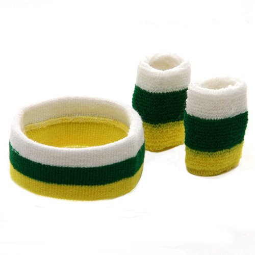 Tri Color Head and Wrist Band Set-Yellow Green White W12S23B