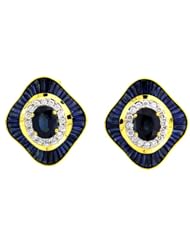 Diamond Jewelry Blue Sapphire Earrings 18K Yellow Gold [E0042]