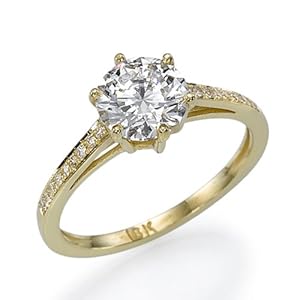 Diamond Engagement Ring with Sidestones 14K Yellow Gold 0.51 ctw Certified Round Cut 1/2 ct Center Stone H Color VS2 Clarity