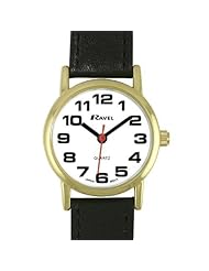 Ravel Ladies/Womens Easy Read White Watch with Long (18cm) Black Strap and Chrome Case (R0105.06.1)