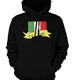 Italian Flag and Banner Tattoo Style Design Sweatshirt, Italia National Pride Mens Pullover Hoodie, Medium, Black
