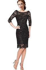 Long Sleeves Backless Lace Sheath Knee Length Evening Dress/Mother-of-the-Bride Dress/Prom Dress/Wedding Party Dress 