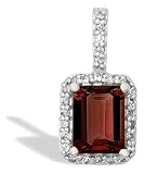 14K White Gold Genuine Emerald-cut Garnet and Diamond Pendant