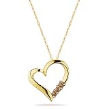 41t8YW%2B110L. SL160  10k Yellow Gold 3 Stone Champagne Diamond Heart Pendant (0.10 cttw, I J Color, I2 I3 Clarity), 18