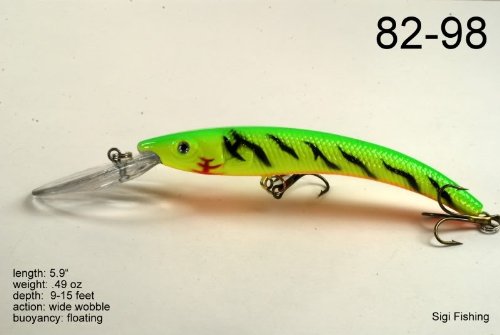 5.9" Deep Diving Firetiger Colored Crankbait Fishing Lure for Northern Pike