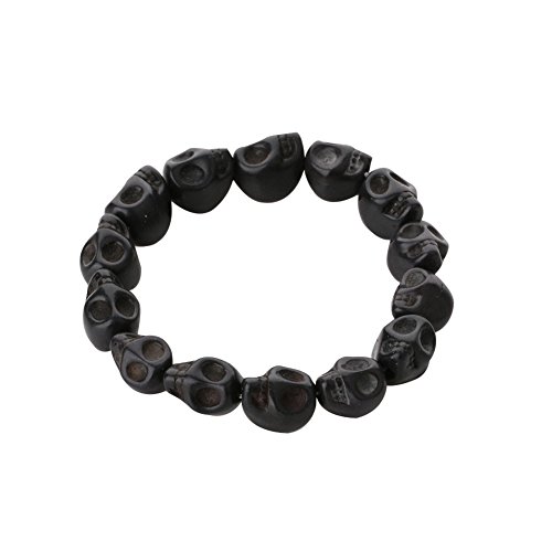 JQUEEN Black,Howlite Turquoise Skull Beads Buddhist Prayer Bracelet Mala